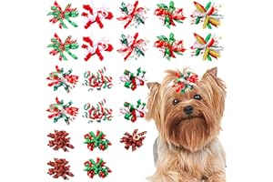 PET SHOW 20pcs/10pairs Curly Dog Hair Bows with Rubber Bands for Small Medium Dogs Spiral Puppy Swirl Topknot Cat Festival Hair Accessories Pet Favor Gift (Christmas Styles)