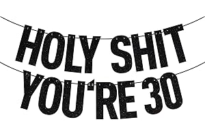 PYBHILK Black Glitter Holy Shit You're 30 Banner, Happy 30th Birthday Party Décor for Men Women, Funny Death to My 20's 30th Birthday Party Decorations for Women men