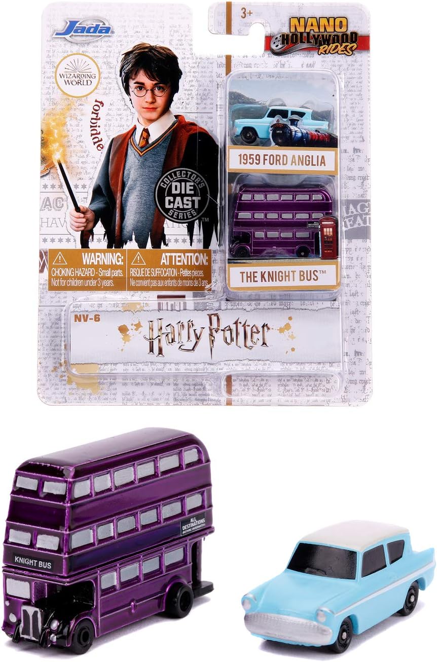 Jada Toys 253181002 Harry Potter 2 Nano Collectible Cars from Die-cast, 959 Ford Anglia, Knight Bus, Toy Cars, Set, 4 cm, from 8 Years