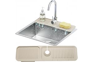 LINDA'S ESSENTIALS 24” Silicone Faucet Mat For Kitchen Sink, Kitchen Sink Splash Guard Behind Faucet, Kitchen Faucet Mat For Kitchen Sink, Kitchen Sink Faucet Mat Splash Guard and Sink Water Splash Guard (Beige)