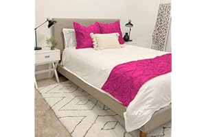 ABP COLLECTION Bed Runners - 100% Cotton 800 Thread Count Pinch Pleated Bed Runner - Luxury Pinch Pleated Bed Runner, Hotel Quality Modern Pinch Pleated Bed Runner King Size, Hot Pink