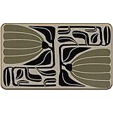 SkipTiger Abstract Boho Sage Green and Black Floral Doormat, Groovy Retro 70s Flower Non-Slip Door Mat for Front Door Porch Indoor Outside Entrance Entryway, Boho Botanical Welcome Mat, 17x30 Inch