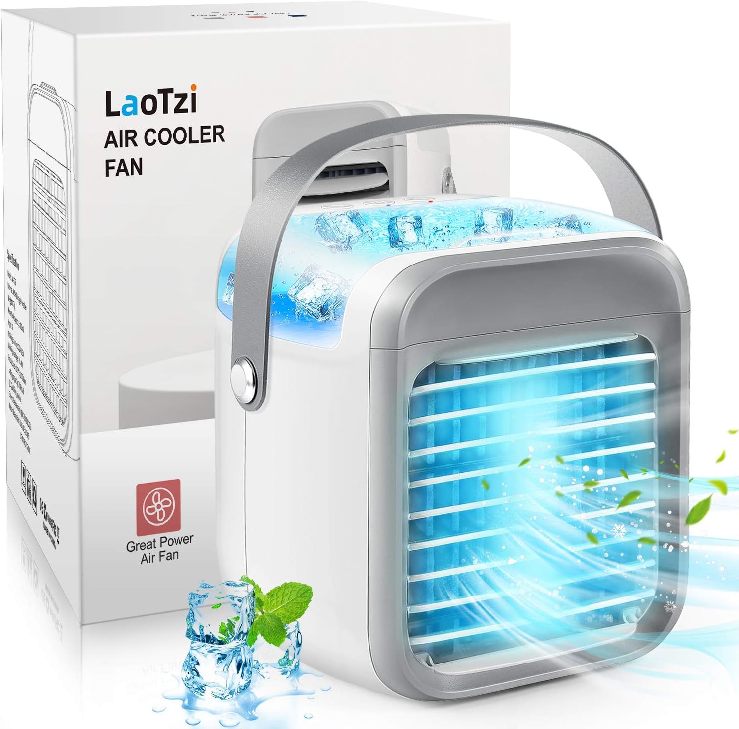 LaoTzi Portable Air Conditioner, Rechargeable Evaporative Air Conditioner Fan with 3 Speeds 7 Colors, Cordless Personal Air Cooler with Handle for Home