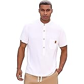OLEMEK Men's Henley Shirts Band Collar Short Sleeve Casual Basic Tee Summer Button Henley Soild T Shirt with Pocket