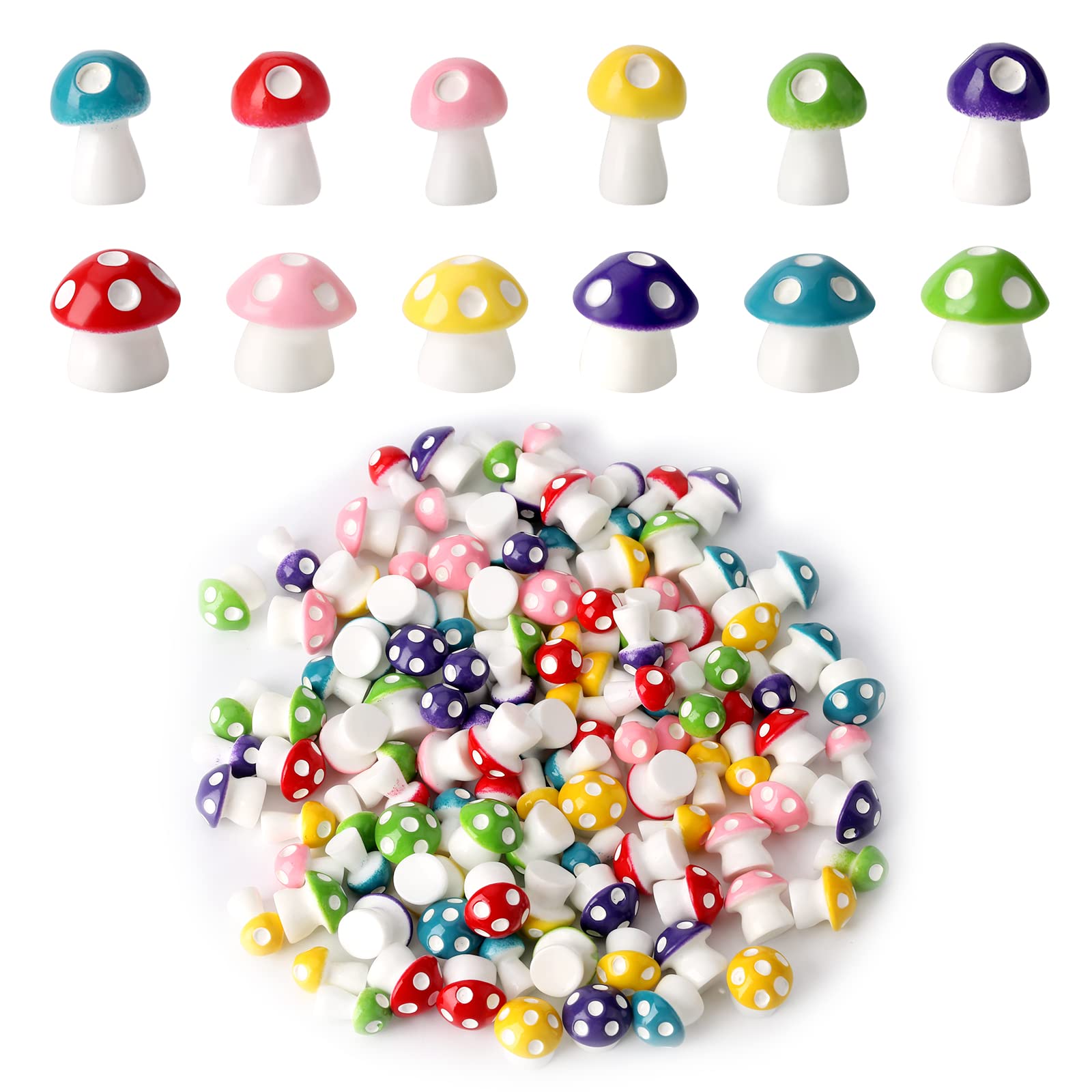 KINBOM 120pcs Mini Resin Mushrooms for Crafts, Cute Colorful Tiny Mushrooms Decoration Accessories for Garden Landscape, Fish Tank, Cake Decoration, Dollhouse Ornament, Potted DIY