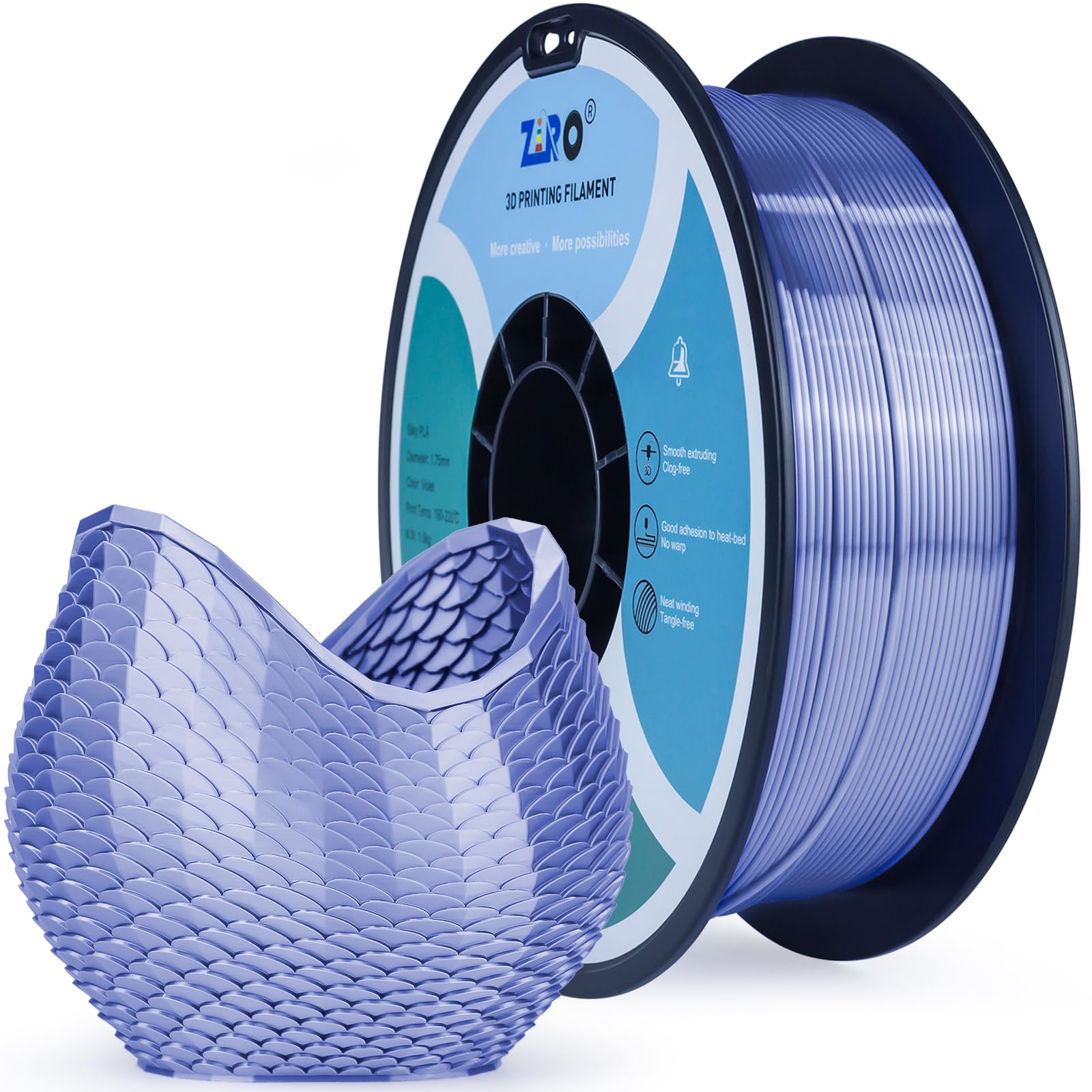 ZIRO PLA Silk Filament 1.75mm, 3D Printer Filament PLA Silky Series 1.75mm 1KG(2.2lbs), Dimensional Accuracy +/- 0.03mm, Violet