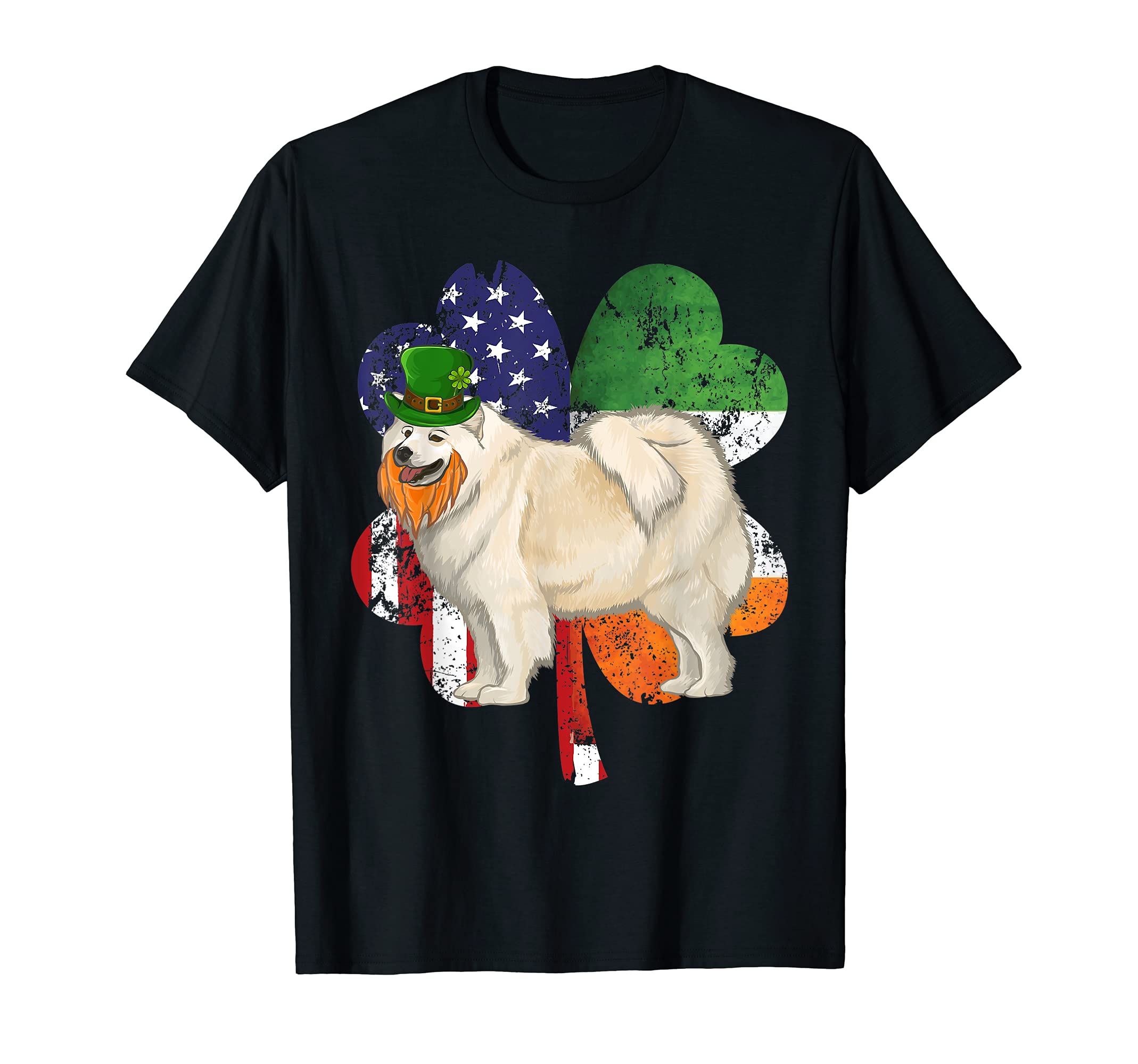 St Patricks Day Irish American Flag Samoyed Dog T-Shirt