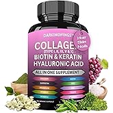 Multi Collagen Pills Peptides Types I, II, III, V & X MCG Biotin Keratin Hyaluronic Acid MSM Vitamin C Zinc Magnesium with Grape Seed Extract, Quercetin - Hair Skin and Nails Vitamins Capsule
