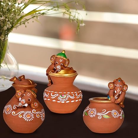 Buy Exclusivelane Combo Of Terracotta Handpainted Baby Ganeshas