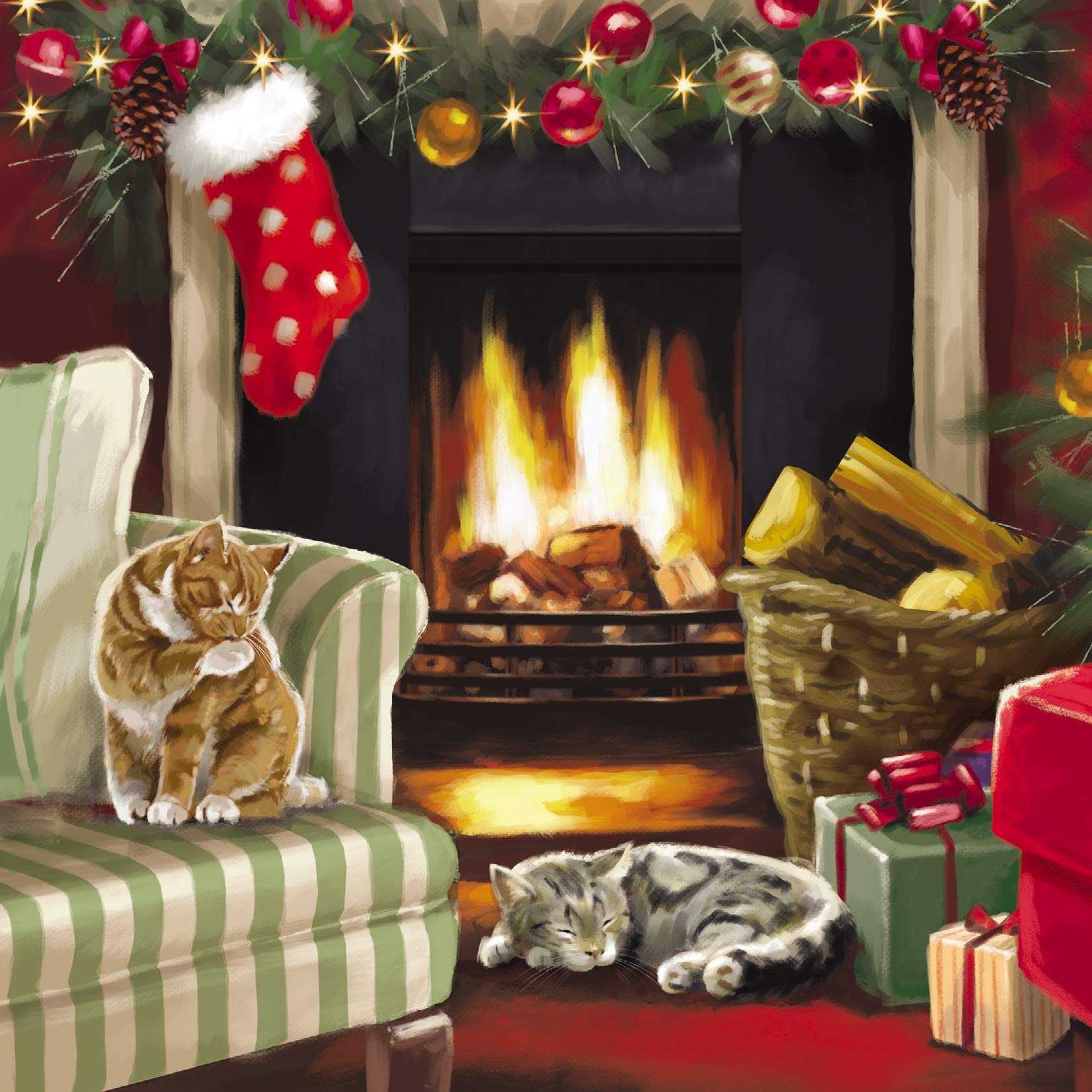 GBCC Pack of 6 Premium Charity Christmas Cards (PH-CHPT0083) - Festive Cosy Cats - 6 Christmas Greeting Cards of 1 Design From Paper House - Supporting UK Charities