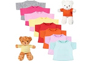 Jecery 8 Pcs Colorful Bear Clothes Tee Shirt Fit 14-18 Inches Bears Sublimation Stuffed Cute Tiny DIY Make Your Own Plush Doll(Light)