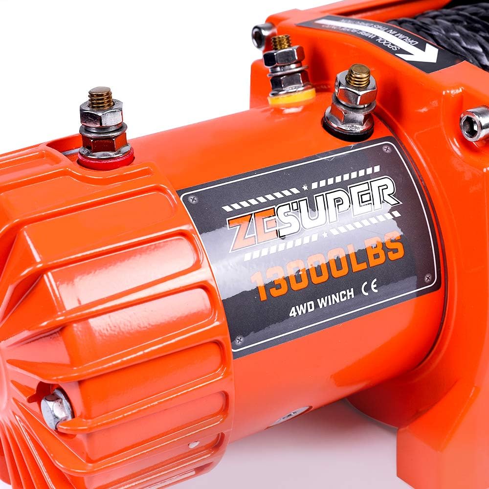 ZESUPER 12V 13000lb Load Capacity Electric Truck Winch Kit Synthetic Rope, Waterproof Off Road