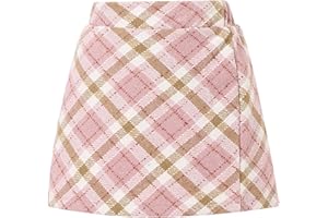 Happy Cherry Girls Elastic Waist Plaid Tweed Wool Bodycon Mini Skirt for Spring Fall Winter 4-12Y