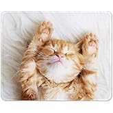 Auhoahsil Mouse Pad, 12 x 10 in Cute Cat Theme Computer Mouse Pad for Desk, Premium-Textured Non-Slip Rubber Stitched Edges Waterproof Square Mouse Mat for Gaming Work Wireless Mice, White