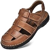Arkbird Men's Sandals, Closed Toe Leather Fisherman Outdoor Hiking Sport Shoes Summer