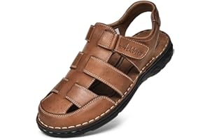 Arkbird Men's Sandals, Closed Toe Leather Fisherman Outdoor Hiking Sport Shoes Summer