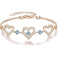 CDE Forever Love Heart Charm Link Bracelet for Women, 925 Sterling Silver Birthstone Bracelet Valentines Mother's Day Gift Anniversary Christmas Birthday Jewelry Gifts for Women Wife Her Girlfriend