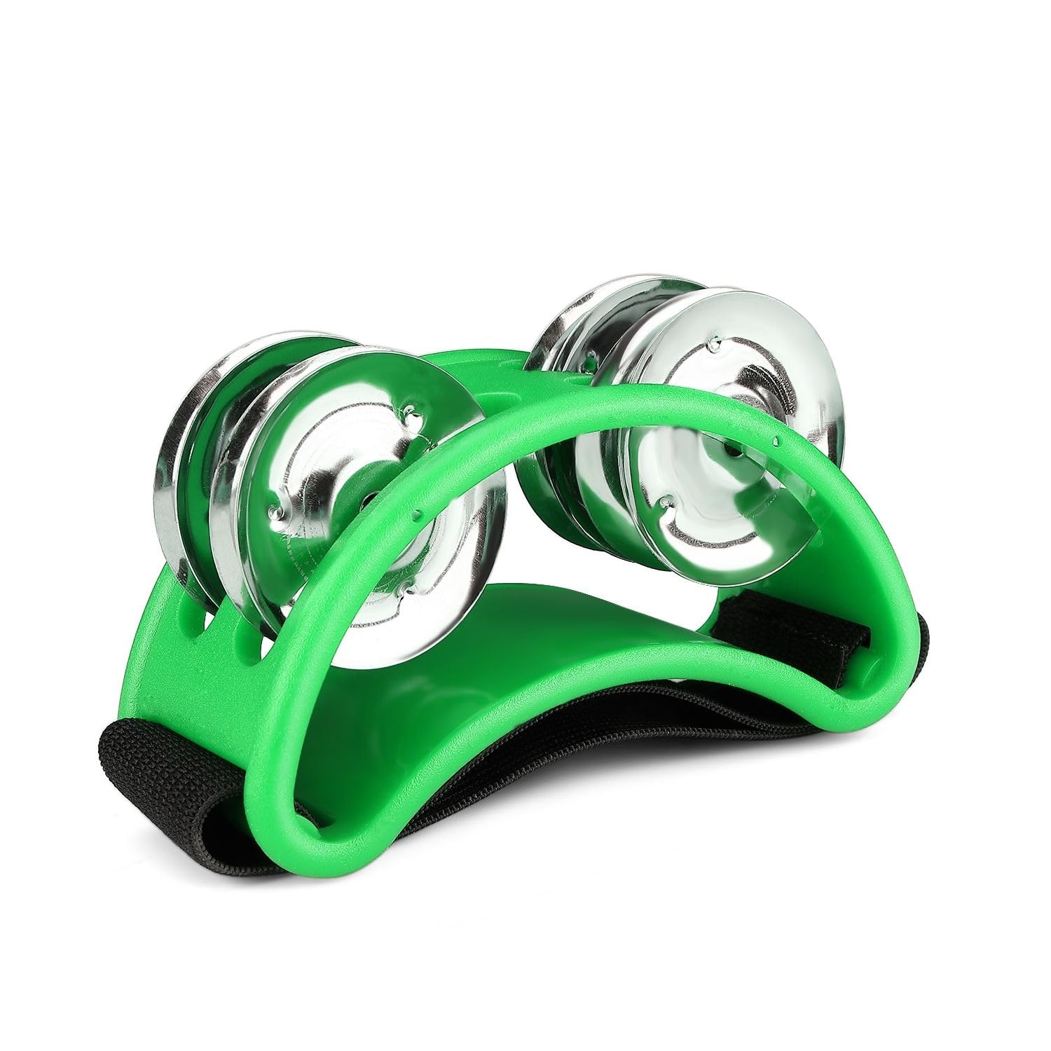 Flexzion Foot Tambourine Percussion with Double Row Steel Jingles - Foot Shaker Musical Instrument Drum Party Shoes Gift Singer Vocalists Cajon & Guitar Players (Green)