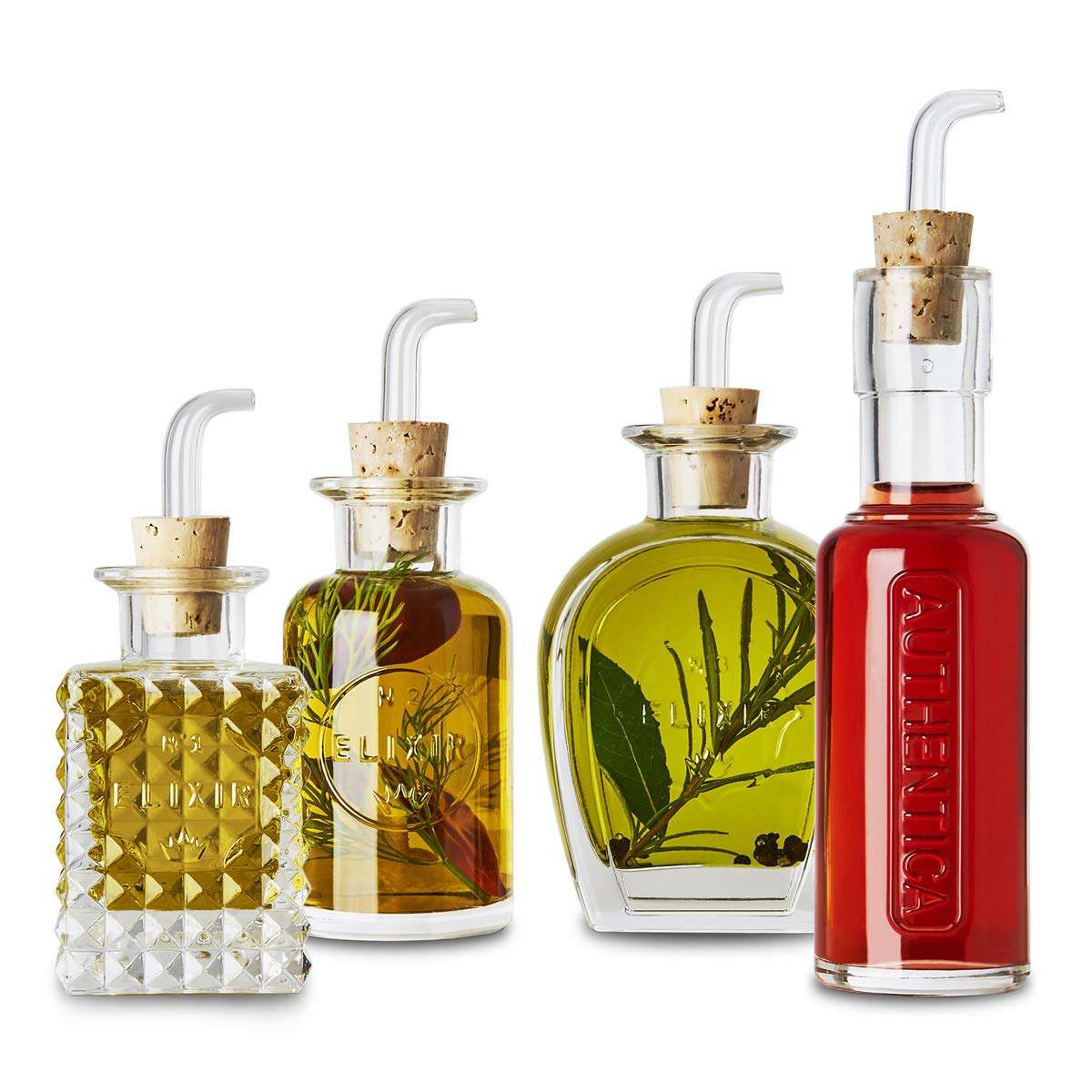 Luigi Bormioli - Elixir Eco-conscious Condiment Set - Oil and Vinegar, Recyclable Glass Bottles, Set of 4, 3 x 100ml, 1 x 125ml