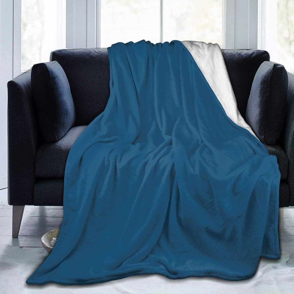 KDJGVM133 Fleece Blanket Blue Throw Queen Bed Flannel Blanket Ultra-Soft Microfiber - Cozy Lightweight - All Season - 80"x60"