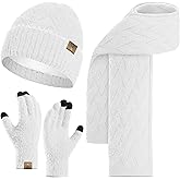 Winter Knit Beanie Hat Scarf for Women with Touch Screen Gloves Set with Skull Caps Neck Warm Scarves for Women 3PCS/Set