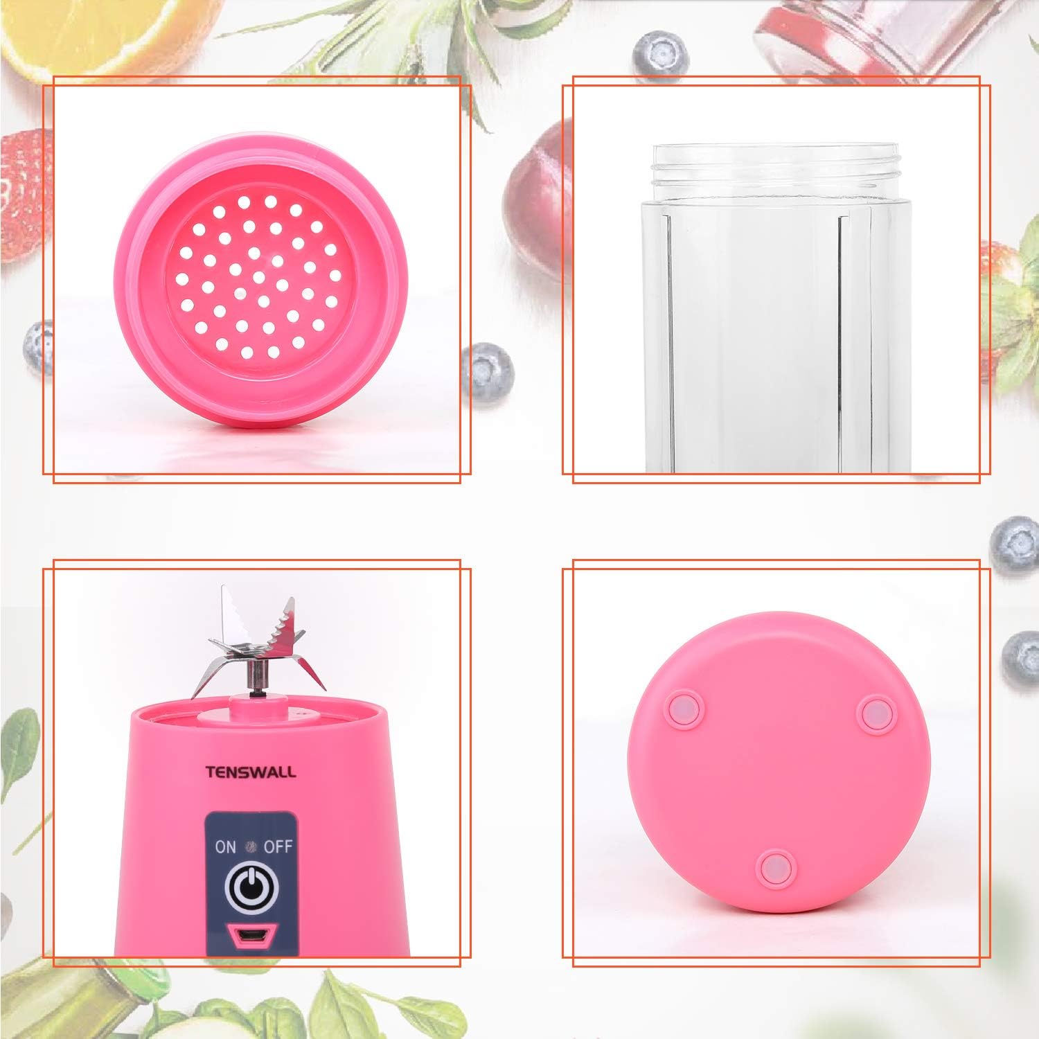 Tenswall Portable, Personal Size Blender Shakes and Smoothies Mini Jucier Cup USB Rechargeabl, pink: Kitchen & Dining