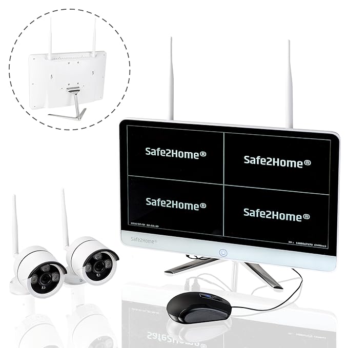 Safe2Home® Funk Überwachungskamera Set deutsch - 2X Full HD Cam Nachtsicht – Kamera Set Monitor inkl Rekorder – Videoüberwach