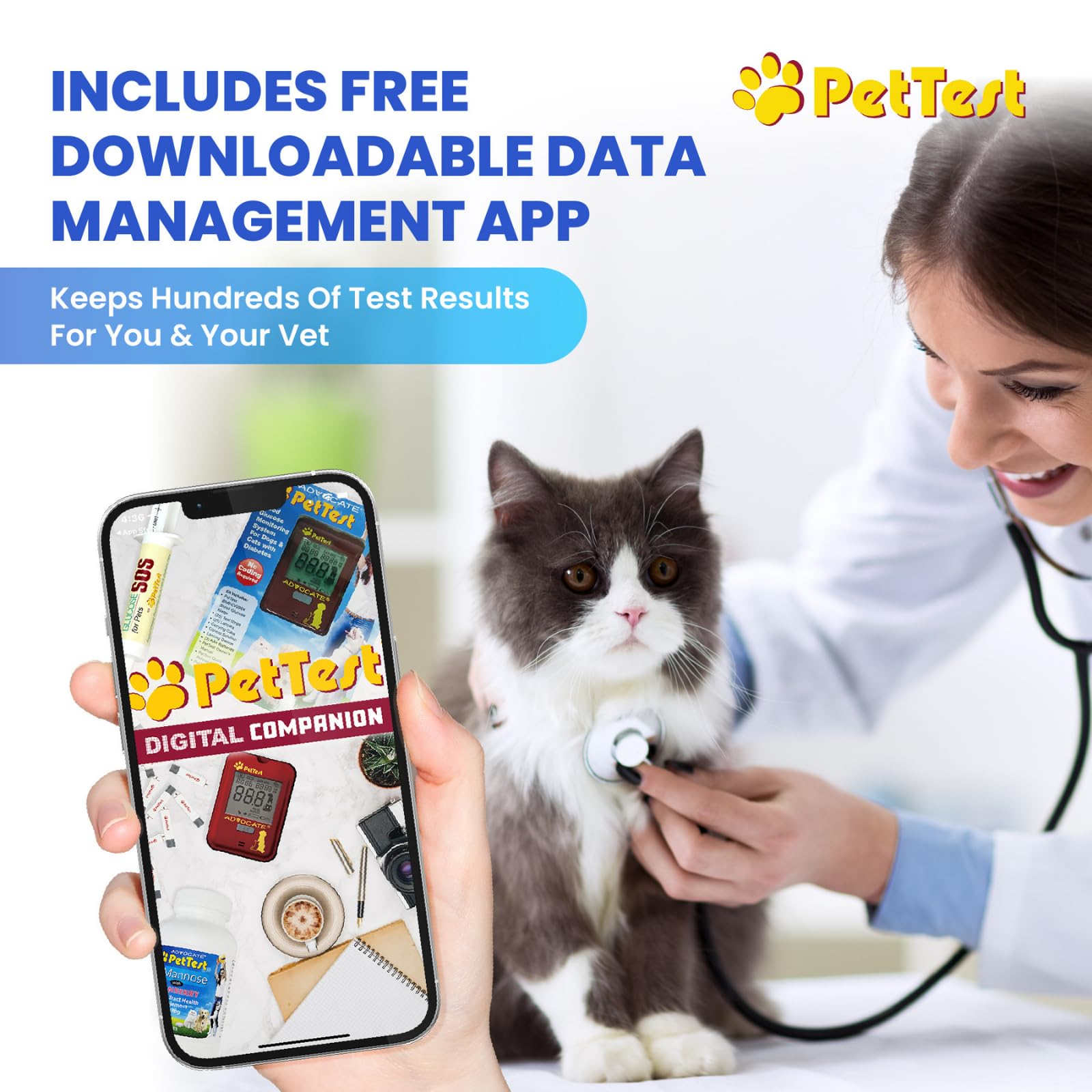 PetTest Expert Glucose Monitoring Kit for Dogs & Cats, Diabetic Pet Blood Sugar Check Gear, Includes Classic Meter, 25 Test Strips, Lancing Device, 25 Lancets, Soft Carrying Case, and More