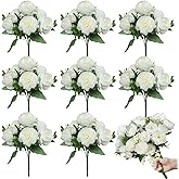 LPREUTWN 8 Bundles Artificial Peonies Silk Flowers White Faux Peony Bouquet Florals Arrangements Decor for Farmhouse Home Boho Bridal Wedding Table Centerpiece Decoration (White)