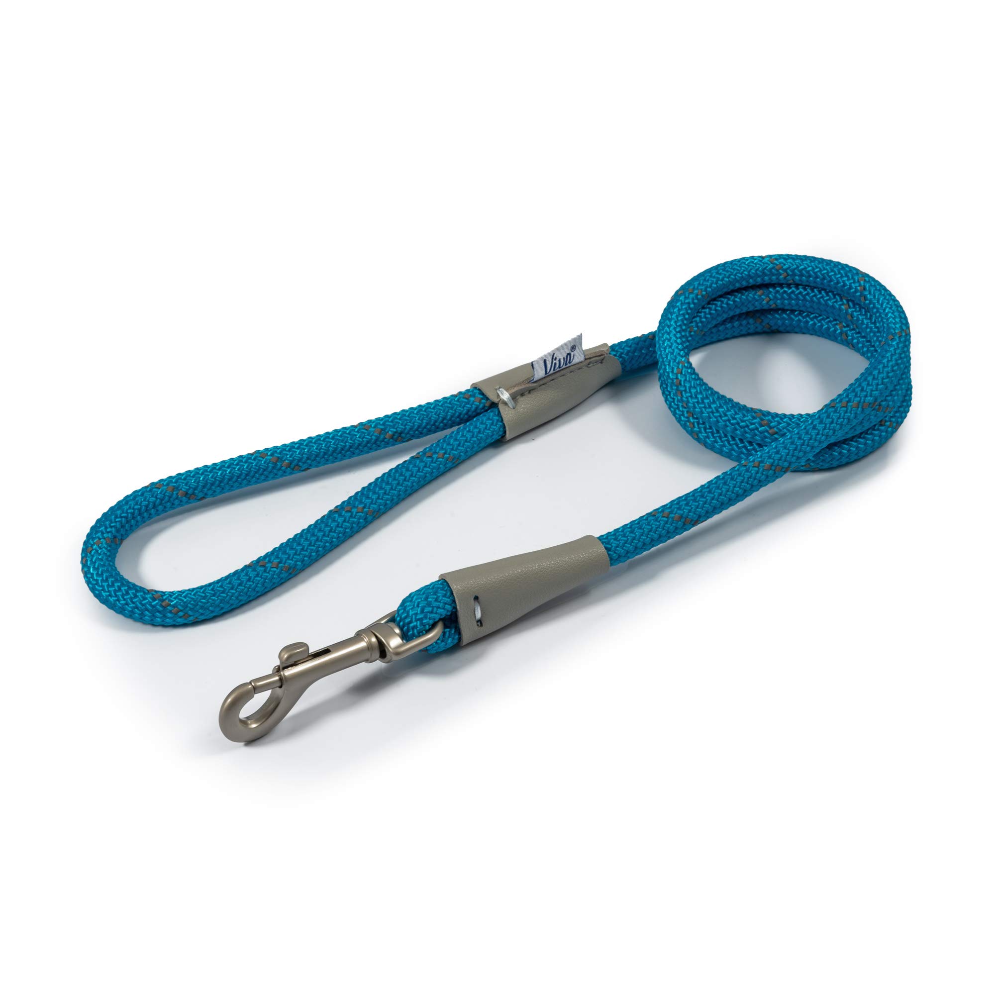 Ancol Viva Reflective Rope and Leather Snap Dog Lead - Blue - Durable Weatherproof Poly Weave Puppy Walking Accessory - 1.07m x 12mm