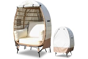 okcool Outdoor Egg Chair Cover,Waterproof Egg Chair Cover with Zipper for Wicker Patio Basket Chair(Beige & Brown,Fits 43" L *25" W*55.1" H Egg Chair)
