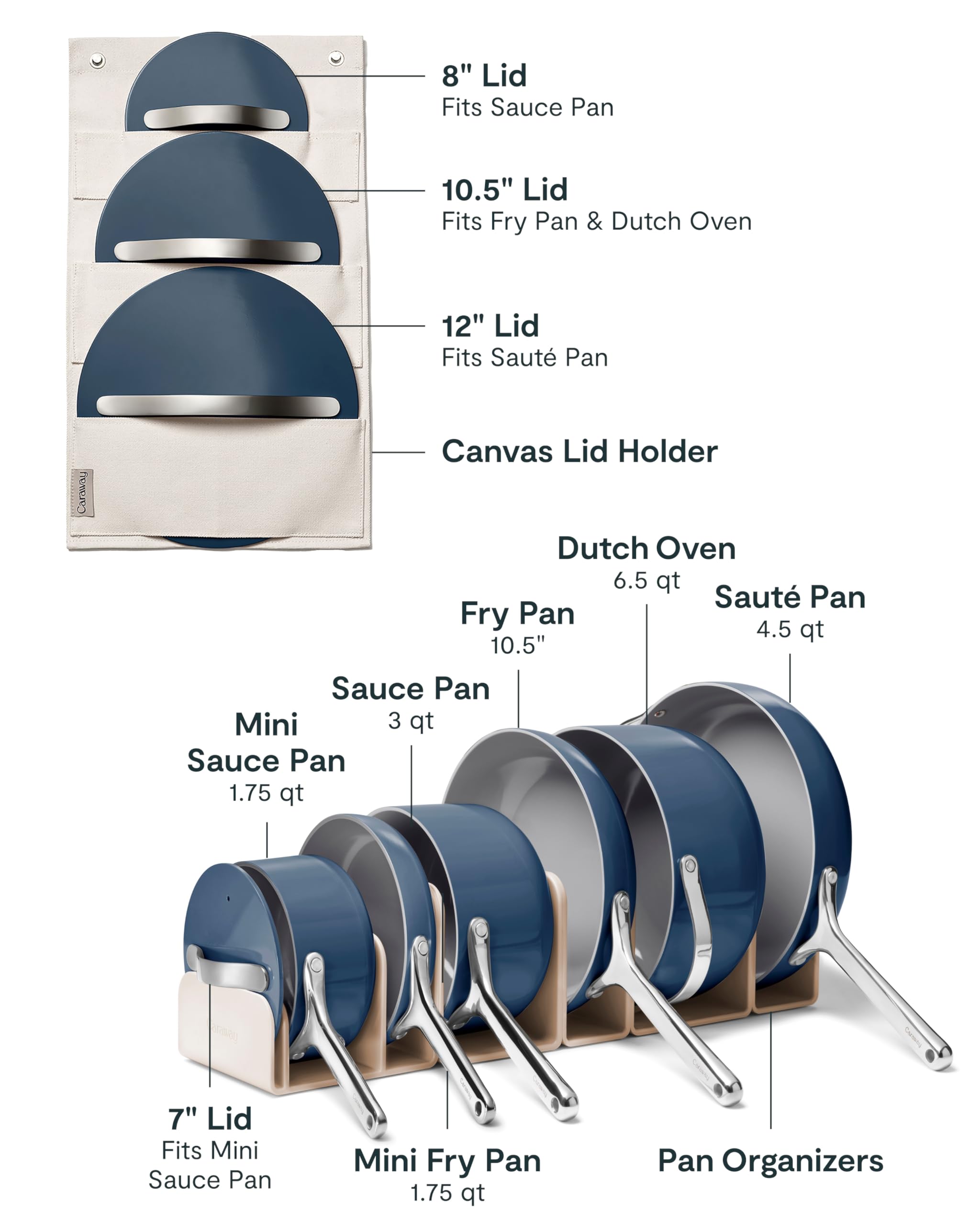 Caraway Deluxe Non-stick Ceramic Cookware Set (16 Piece) Pots, Frying Pans, Lids and Kitchen Storage - PFAS & PFOA Free - Oven Safe Pan Set & Compatible with All Stovetops - Navy