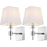 SAFAVIEH Lighting Collection Clauren Chrome Wall Sconce Set of 2 Light Fixture, with White Shade Ideal for Bathroom, Entryway