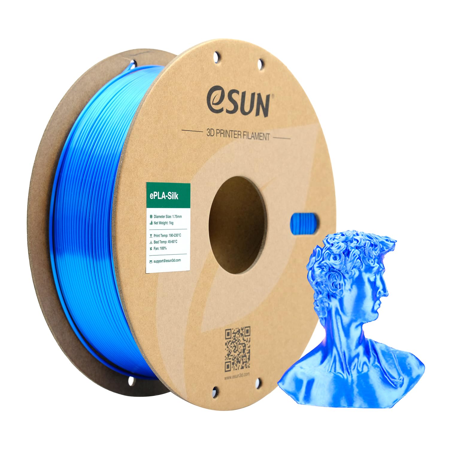 eSUN Silk PLA Filament 1.75mm, Silky Shiny 3D Printer Filament PLA, Dimensional Accuracy +/- 0.05mm, 1KG Spool (2.2 LBS) 3D Printing Filament for 3D Printers, Silk Blue