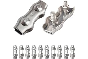 JENSWILL JEANSWILL 10PCs M6 1/4" Wire Rope Duplex Clamps Cable Clips 304 Stainless Steel 2-Post Cable Clips Clamp Fastener Aircraft
