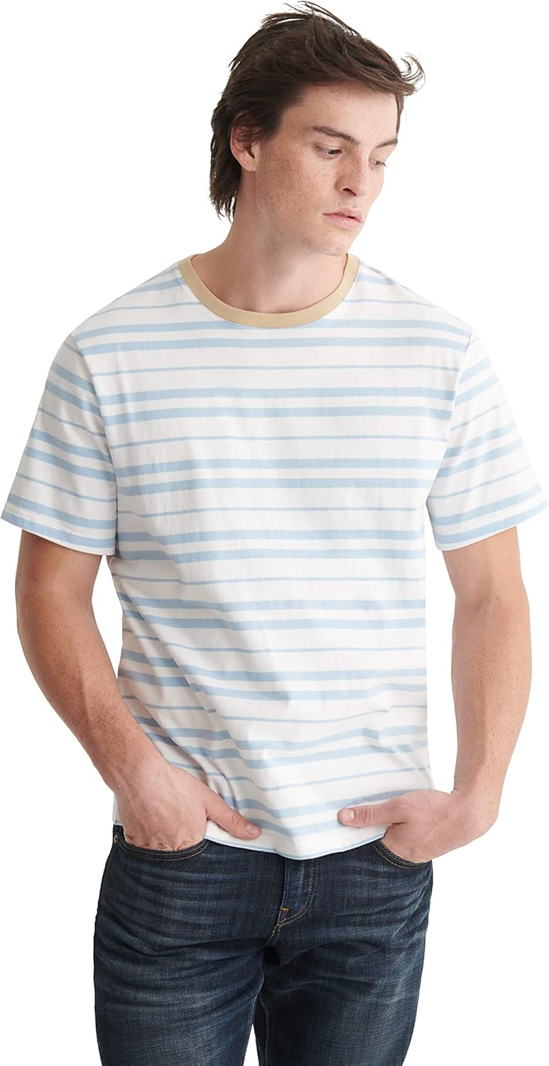 Lucky Brand Men's Short Sleeve Crew Neck Stripe Jersey Tee, Multi, L