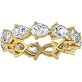 3.94 CTW Pear Cut Diamond Eternity Ring for Women in 14K White/Yellow Gold, E-F Color VS Clarity, Luxury Bridal Wedding Band, Size 6.5, Fine Jewelry Gift