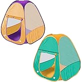 2 Pcs Kids Play Tent Pop Up Tent for Girls and Boys，Automatic Setup and Foldable Playhouse Castle Toys Outdoor and Indoor（Green+Orange）