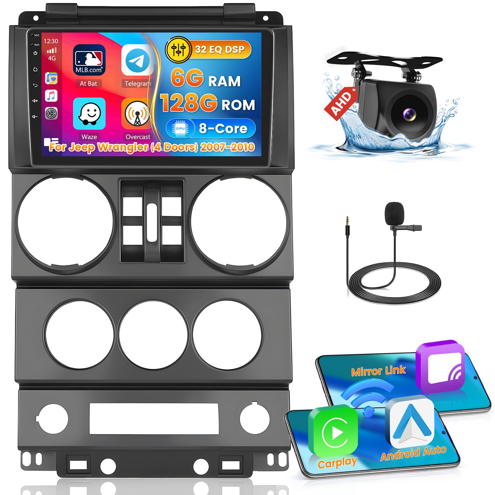 Photo 1 of Roinvou [8 Core 6G+128G] for Jeep Wrangler (4 Doors) 2007-2010 Android Radio with Wireless Carplay Android Auto, 9 Inch IPS Touch Screen Car Stereo, Bluetooth 5.0, 32 EQ, GPS, WiFi, 59UI, SWC