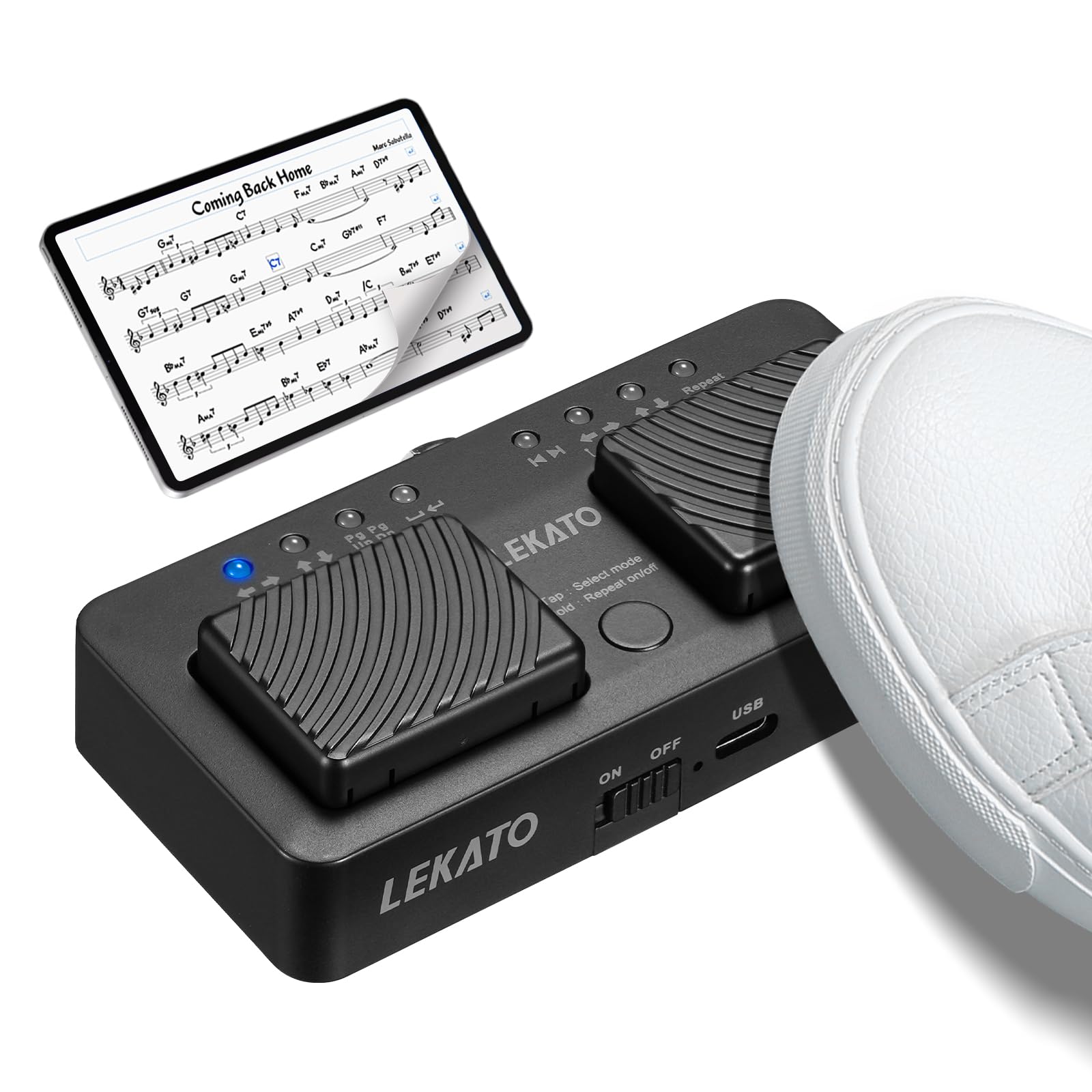 LEKATO Wireless Page Turner Bluetooth Page Turner Pedal with Compact Design Silent Sheet Music Page Turner Rechargeable Sheet Music Reading Controller for Ipad Tablet Smartphone