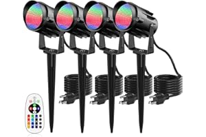JIAQIYAN Christmas Halloween Spotlight Outdoor RGB Spot Lights, 12W Color Changing Landscape Lights for Yard Patio Garden Pathway Decor 120V Waterproof Landscape Spotlights with Remote(4 Pack)