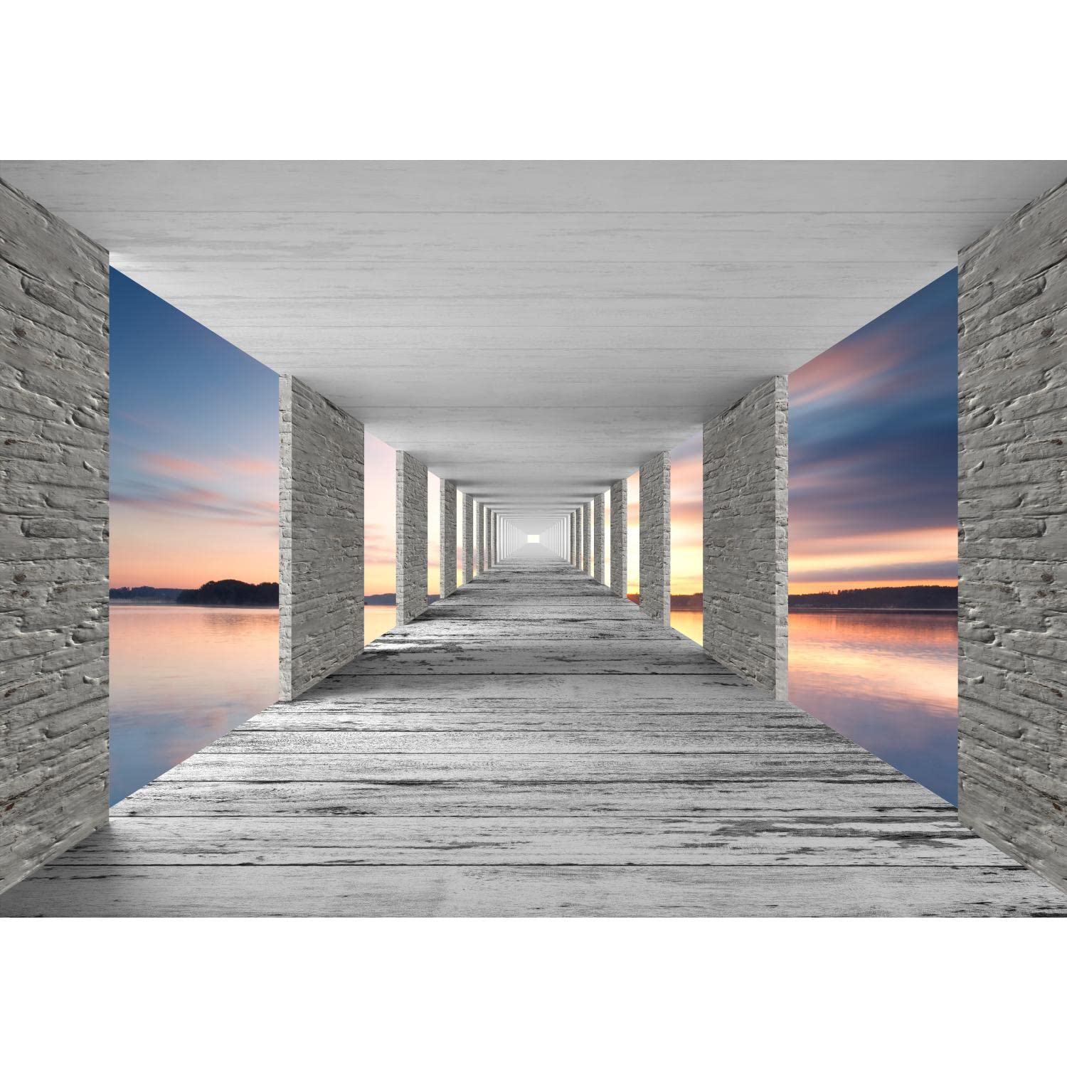 Runa Art Photo Wallpaper 3D sea Sunset 352 x 250 cm Non-Woven Wall Art XXL Moderne Living Room Bedroom Gray Blue Orange 9157011b