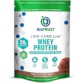 BioTrust Low Carb Lite Protein Powder - Whey Isolate, Chocolate Ice Cream | 20g grass-fed whey isolate protein, 100 calories &amp; ProHydrolase digestive enzymes, non-GMO, soy &amp; gluten free
