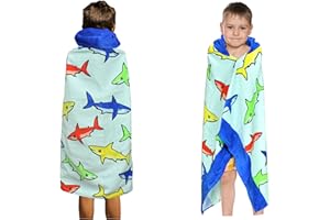 DASHN PRODUCTS Hooded Bath Beach Towel for Kids - Shark - Large 50"x30" Inch Cotton Soft Absorbent with Hood for Toddler, Boys, Girls - Wrap/Bathrobe for Pool, Travel, Camping, Swimming