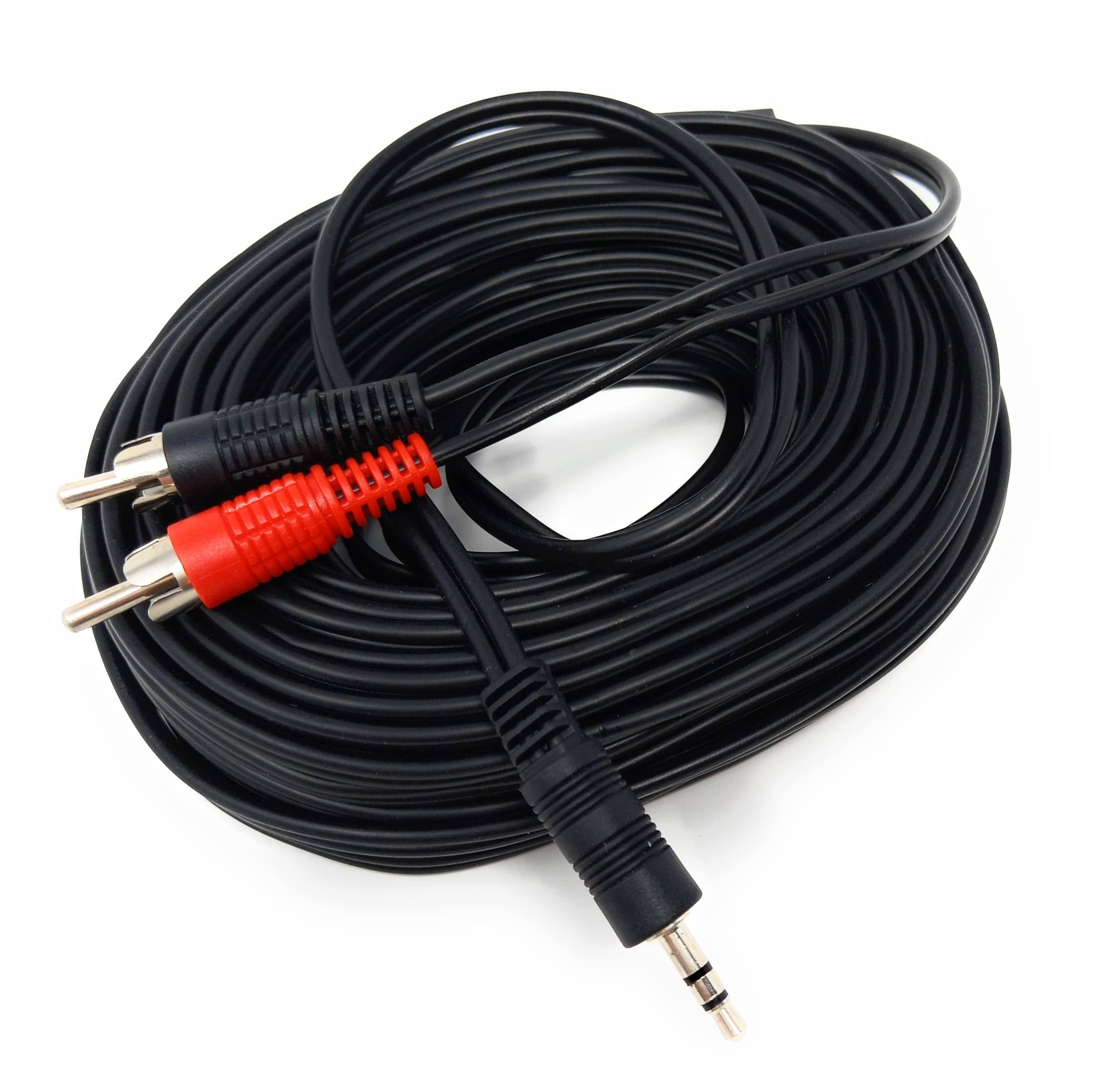 DRUT 15m 3.5mm to Twin RCA Stereo Aux Phono Audio Cable Mini Jack Lead Cord Y Splitter Headphone Cord RCA Y Splitter Adapter 50ft Black Nickel Connectors