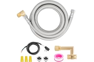 Roastove Universal Dishwasher Installation Kit,6 Ft Stainless Steel Dishwasher Hose,Burst Proof Water Supply Line with 3/8" C