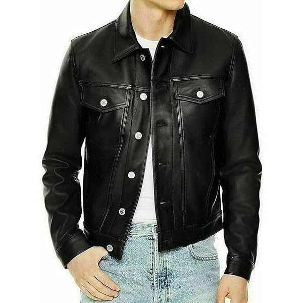 期間限定A LEATHER【NEW】TRUCKER JACKET 50 ovy Sheepskin Trucker Jacket | Men's Black Leather Trucker Jacket