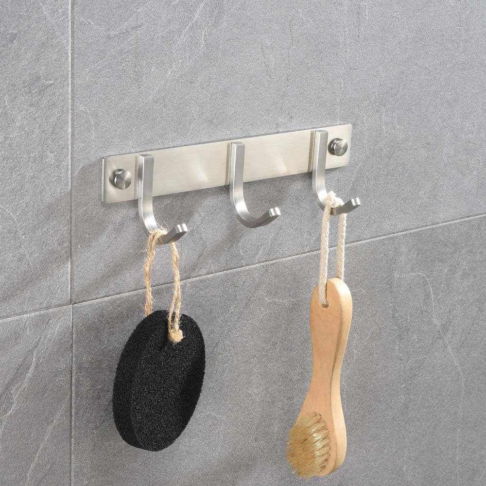 KXKL Bathroom Coat Hook Row Hook 304 Stainless Steel Brushed Nickel Bathroom Toilet Bath Towel Towel Hook Coat Hook Key Hook Living Room Storage Hook Kitchen Spatula Spoon pan with Hook(3-Row Hook): Home & Kitchen