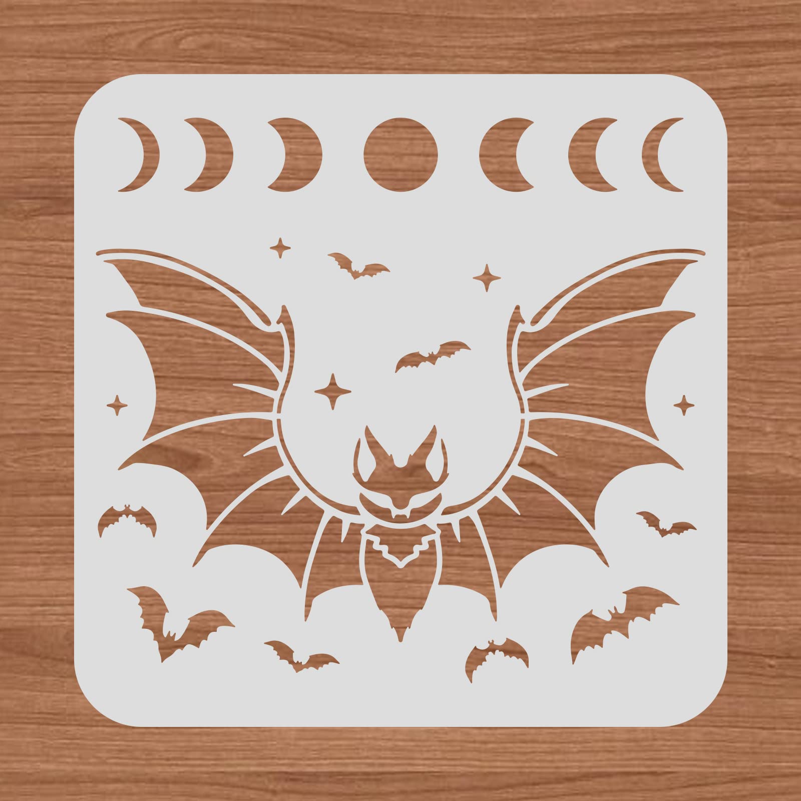 BENECREAT 30x30cm Bat Plastic Cutouts Painting Template, Moon Phase Pattern Decoration Stencils for Art Spraying, DIY Decor, Wooden Signs