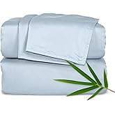 Pure Bamboo King Sheets, Genuine 100% Organic Viscose Derived from Bamboo Bed Sheet Set, Luxuriously Soft & Cooling, Double Stitching, 2 Year Quality Promise (King, Glacier)